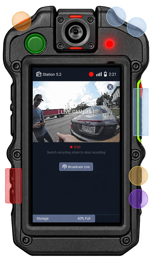 Version 2 live camera screen with physical controls highlighted