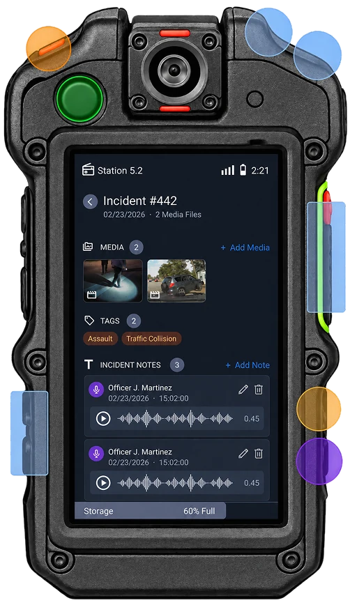 Version 2 notes screen with physical controls highlighted