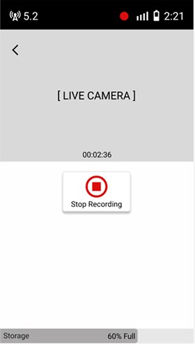 Wireframe of the live camera screen with a stop recording button