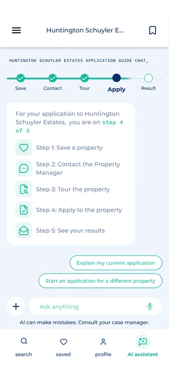 Application step tracker inside a dedicated chat