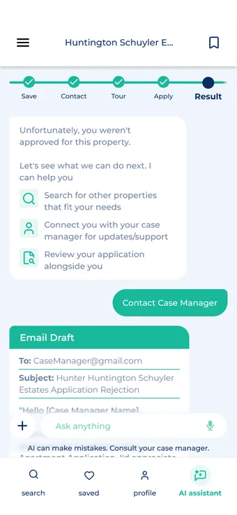 Email draft to a case manager