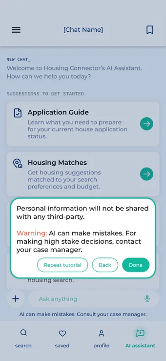 Notice that AI can make mistakes and personal information is not shared