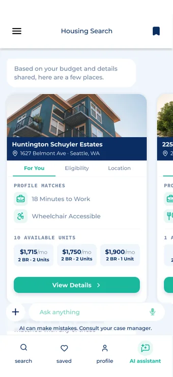 Housing match cards in the chat