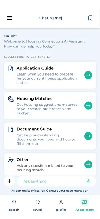 AI assistant home with suggested starting points