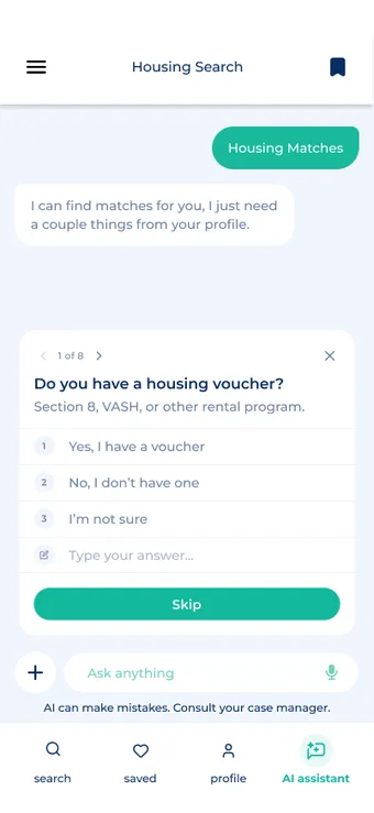 Housing preference question inside the chat