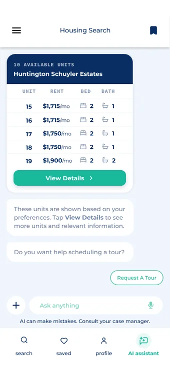 Available units table