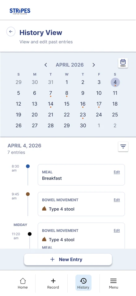 History view with calendar