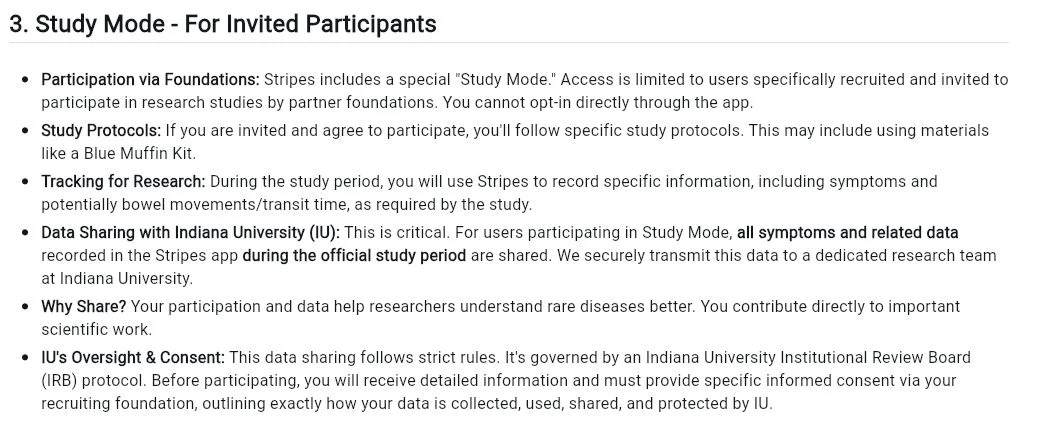 Old Study tab showing terms of service text